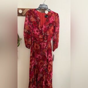 Red and Pink Tiered Wrap Dress
